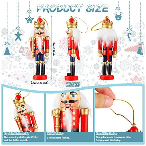 12 Pcs Christmas Nutcracker Ornament Small Wooden Nutcracker Soldier Hanging Decorations Nutcracker Figure Christmas Ornament for Xmas Figure Tree Decoration Figure Toy Gift Puppet (Cute) - Image 3