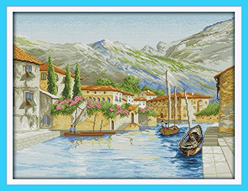 Peinture au diamant 5D petite ville fluviale broderie diamant 30x40 cm