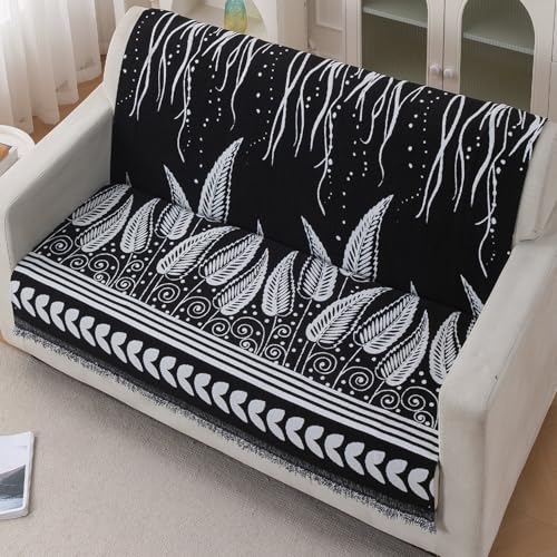 Image of HOKIPO Serene Abode Sofa Cover 2 Seater, 180x120 cm, Black Fern Tribal