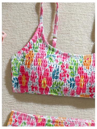 MakeMeChic Girl's Floral Bikini Set Scoop Neck High Waist Smocked Bathing Suit 2 Piece Swimsuits4