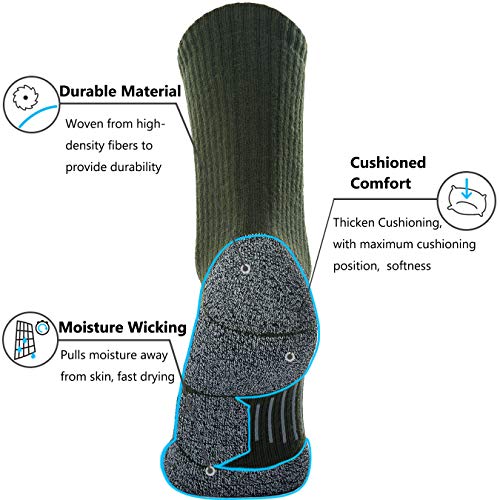Cwvlc Hiking Crew Socks, 4-Pack Men Women Boot Socks For Walking, Hunting, Camping, Winter Outdoor Work, Cosy Cushion, Moisture Wicking, Arch Compression, Anti Blister, Large, Gray Green #TOP3