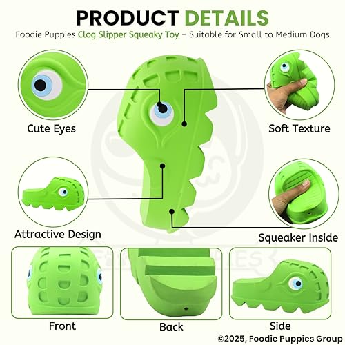Image of Foodie Puppies Clog Slipper Squeaky Toy for Dogs & Puppies | Soft, Fun, Durable Chew Toy for Small to Medium Dogs | Indoor Interactive Pet Play Toy with Built-in Squeaker for Entertainment