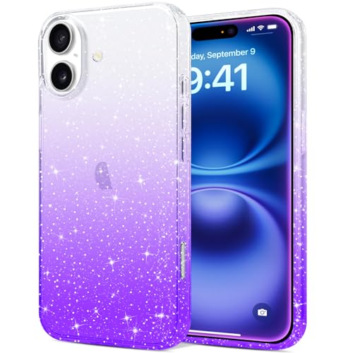 JJGoo Compatible with iPhone 16 Case Clear Glitter, Sparkle Soft TPU Transparent Shockproof Women Girls Slim Bling Sparkly Bumper Cover Phone Case for iPhone 16 6.1-Inch, Gradient Purple - image 1