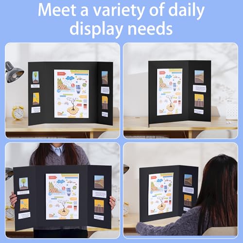 Image of AKONEGE 12Pcs Medium Trifold Poster Board, 26 inch x 16 inch Black Corrugated Cardboard Tri Fold Poster Boards for School Projects, Presentations, Science Fair, Photo Display, Art Exhibition