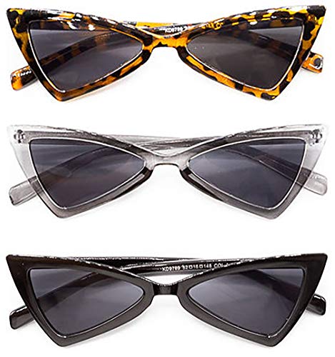 Set of 3 - Stylish Colorful Retro 1950s Plastic Sunglasses UV 400 Protection