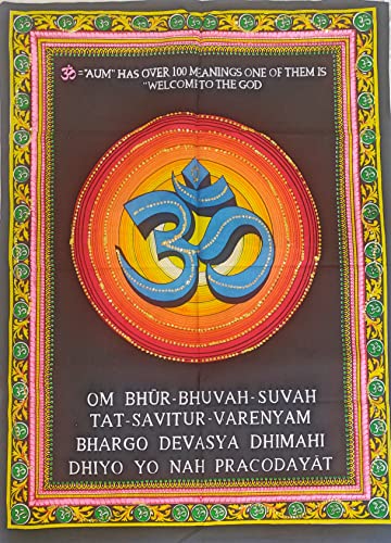 Traditional Jaipur Affiche Om Aum avec Paillettes, Affiche Religieuse en Coton, Tenture Murale, Décorations de dortoir bohème, Hippie Wall Art Taille 30"X42 Pouces Cover