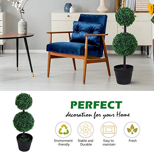 Outsunny Set of 2 Artificial Boxwood Ball Topiary Trees Potted