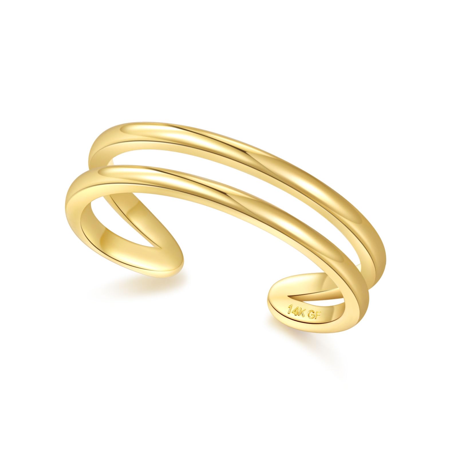 PLOMFOV 14K Gold Filled Gold Toe Rings for Women Adjustable Toe Rings Non Tarnish Solid 14K Real Gold Toe Ring