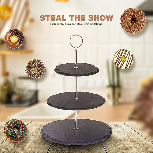 ARIANA HOMEWARE 3 Tier Cake Stand - Natural Slate | Sturdy Afternoon Tea Stand to Display a Cake, Sandwich, Cupcake & Buffet Food Platters | Serving Platter for Weddings, Birthdays & Christmas | Black - Cosy Home Interiors ARIANA HOMEWARE 3 Tier Cake Stand - Natural Slate | Sturdy Afternoon Tea Stand to Display a Cake, Sandwich, Cupcake & Buffet Food Platters | Serving Platter for Weddings, Birthdays & Christmas | Black - Image 3