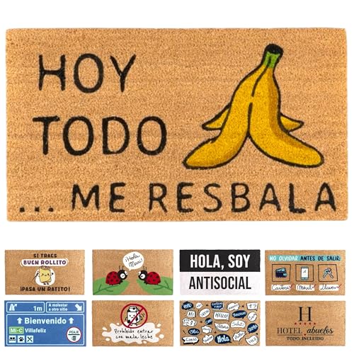 TIENDA EURASIA - Felpudo Entrada Casa | Diseños Originales y Divertidos | para Exterior | Rectangular | Material de Fibra de Coco y Base de Goma Antideslizante | Medida 40 x 70 cm (Resbala)