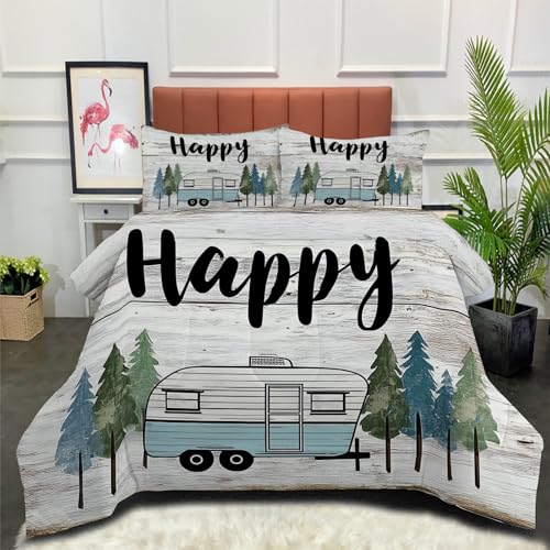 DLERFLOVR Edredón Relleno Nórdico 4 Estaciones Cama 90 135x200cm - Edredón Furgoneta Camper Vintage Nórdico Letrero De Madera Rústica Suave Transpirable para Invierno, Primavera y Otoño, Gris