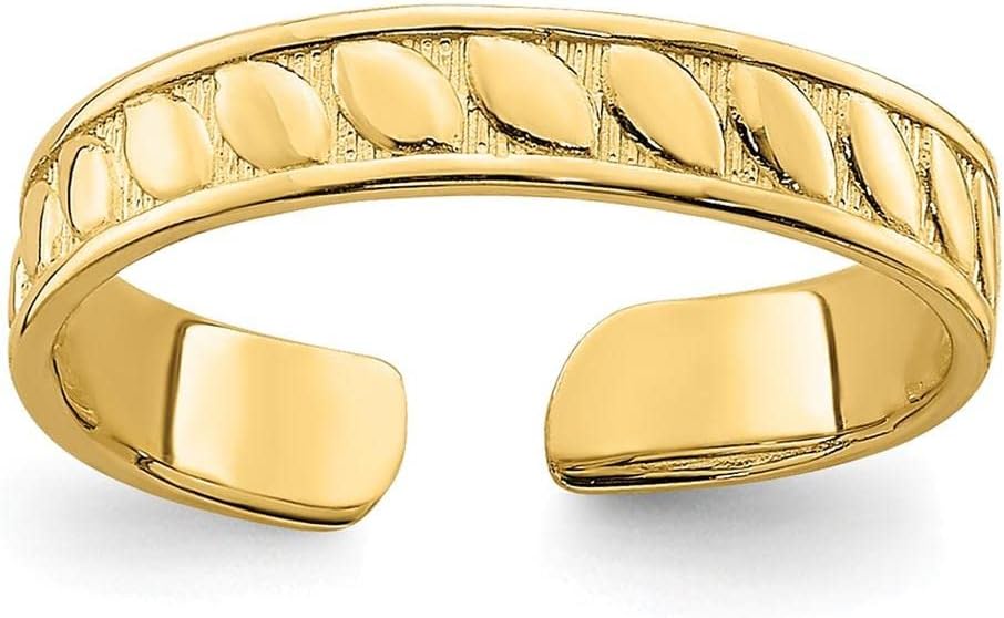 14k Yellow Gold Adjustable Leaf Engraved Design Toe Ring