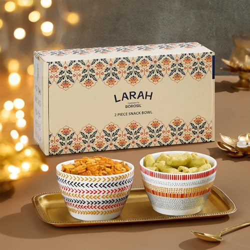 Image of Larah by BOROSIL Opalware Bowl | Microwave & Dishwasher Safe Dinner Bowls for Salad, Fruits, Dal, Maggi, Snacks, Cereal | Breakfast Bowls | Ideal Crockery for Gifting (Boho & Rhythm, 2pc Set)