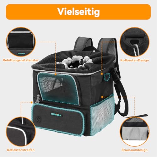 DAISTERN Hundekorb Fahrrad Vorne bis 3KG, Hundefahrradkorb mit Montagehalter Φ53mm, Rucksack Schultertasche Autositz mit Atmungsaktives Netzfenster, wasserdichtes Sitzkissen für kleine Hunde
