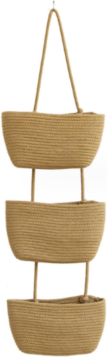 壁掛けバスケット 収納 整理 雑貨 綿糸 吊り下げバスケット 装飾的な壁掛け収納バスケット 3段 ホーム 吊り下げバスケット 壁掛け
