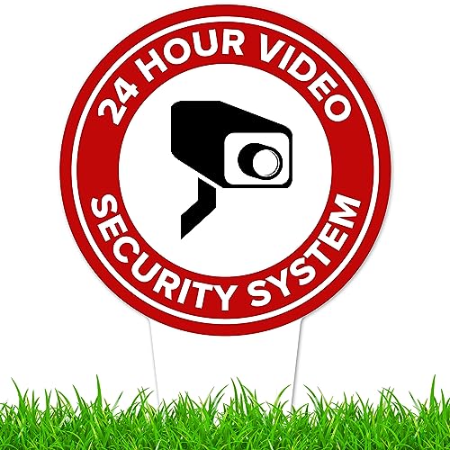 Image of 24 Hour, Video Security System Sign, 9x17, Heavy Duty Integrated Ground Stakes, Indoor /Outdoor Use, Rust Free Aluminum Composite, Made in USA by My Sign center