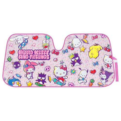 Carbella Hello Kitty and Friends Car Windshield Sun Shade Official Sanrio Accordion Style Sunshade for Car Window Cute Car Sun Shade Windshield Hello Kitty Car Accessories for Women (HK & Friends)