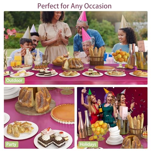 Image of 4 Pack Plastic Tablecloths Disposable Tablet Cover Pink 54 x 108 in | Foil Glitter Table Cloth for Rectangle Tables Indoor / Outdoor Party Decorations Birthday Princess Bridal Wedding Christmas