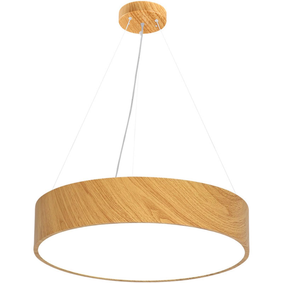 Éclairage suspendu LED 48W en grain de bois lustre rond réglable pour bureau