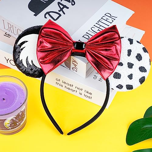 Image of FANYITY Christmas Minnie Ears,Mickey Sequin Ears Headband for Boys Girls Women halloween&Disney Trip (Cruella) One size fits all