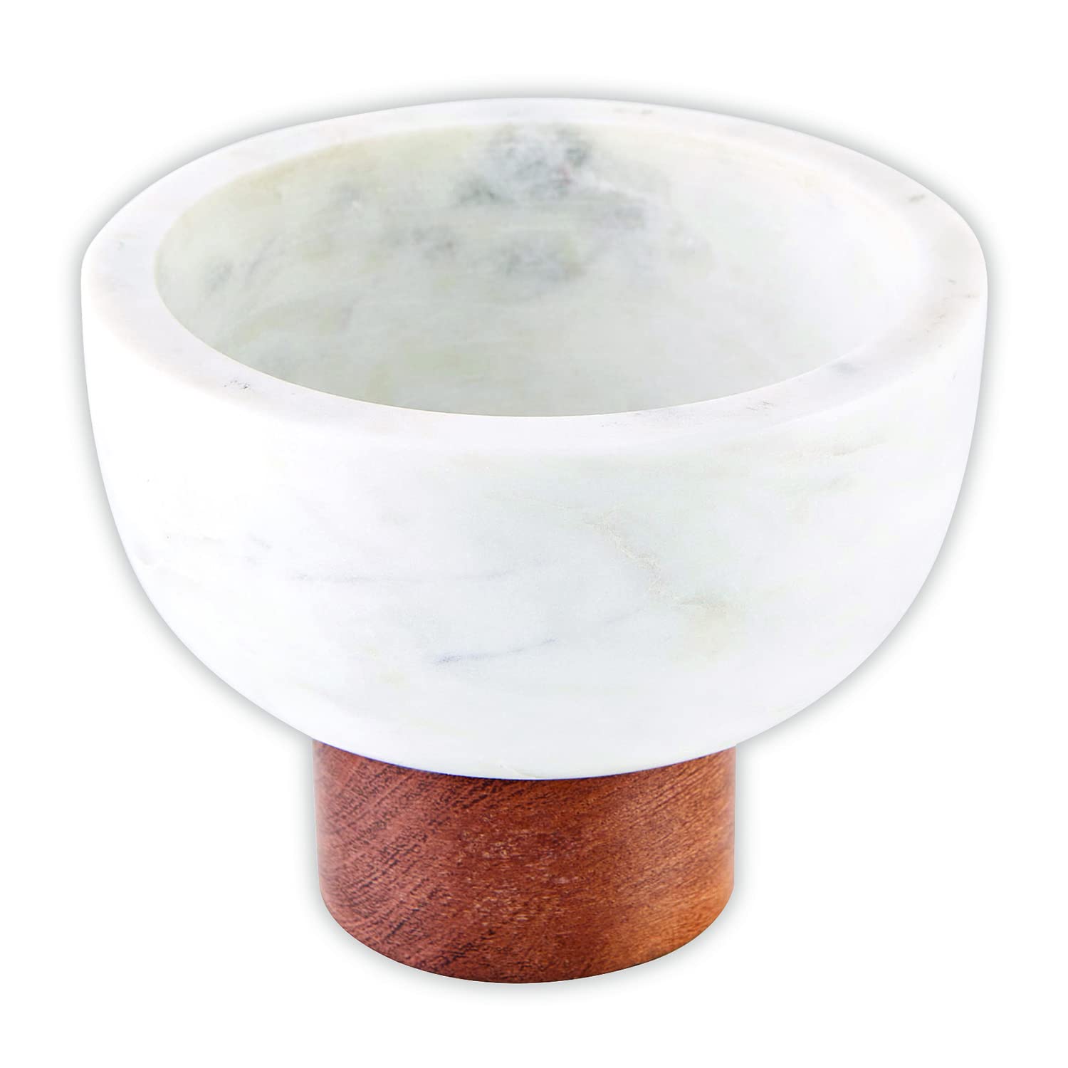 Bol à pied en marbre blanc de table et base acacia de 12,7 cm de diamètre