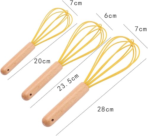 Miniatura 2 de Juego de 3 piezas de batidor de huevo de silicona, batidor de huevo con mango de madera, resistente al calor, batidor de huevos de globo