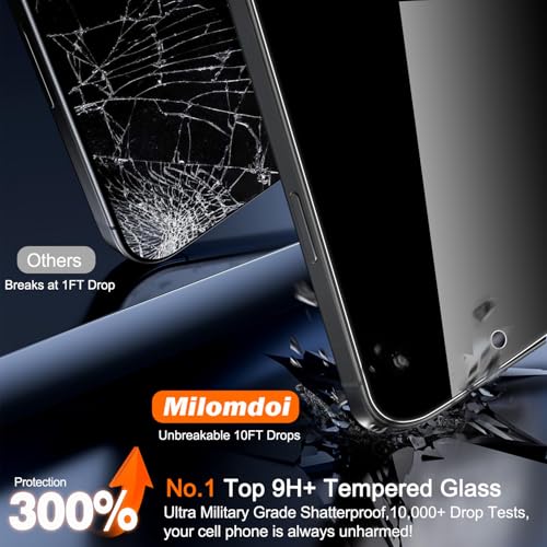 Image of Milomdoi 3 Pack Privacy Screen Protector for iPhone 17 [Phone Case Friendly] Accessories Private Film, 3 Pacs Tempered Glass Camera Lens Protector, with Mounting Frame for Apple Anti Spy,Black