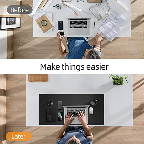Image of Mouse Pad, Desk Mat, Large Leather Desk Pad, PU pad Waterproof Mouse Pad for Laptop, Office Table Protector Blotter Best Gifts (80 x 40 cm, Black)