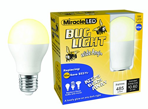 MiracleLED 606823 Wide Angle Bug Light 9W Replacing Old, Hot 60W Incandescent and Painted Bulbs, Yellow, 2 Piece