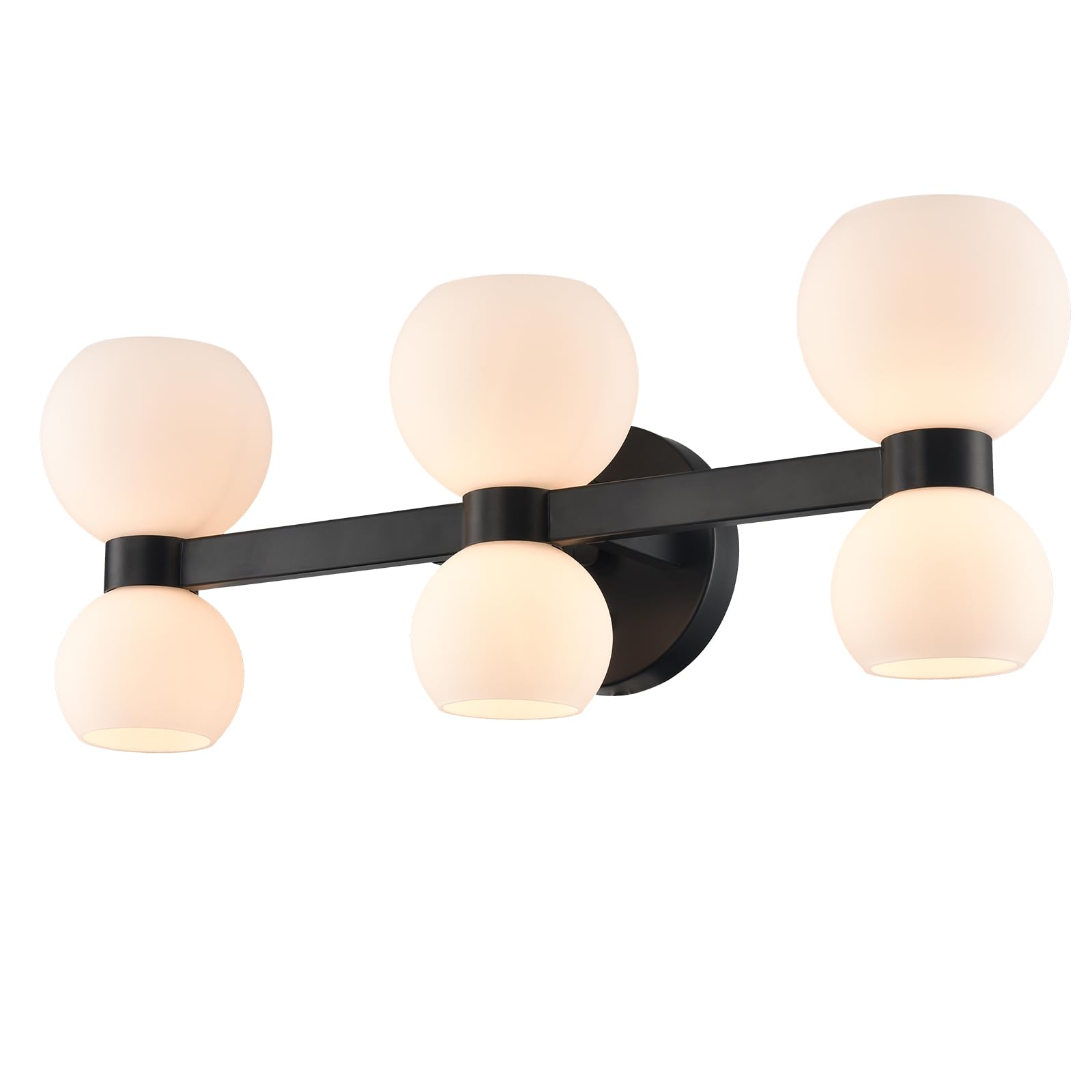CLAXY Bathroom Wall Sconce Black Vanity Light with Milky White Globes Dimmable G9 Based Mirror Light