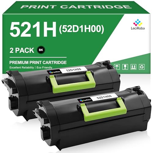 Image of LeciRoba Compatible 52D1H00 521H Black Toner Cartridge for Lexmark, 2-Pack