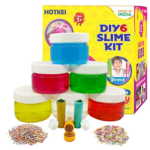 Image of HOTKEI (6 Slime Kit) DIY Multicolor Fruit Scented Slime Gel Jelly Putty Set Toys Kit for Boys Girls Kids Aged 3 to 10 Years 300 gm with Accessories Glitter, Charms, Water Beads Set