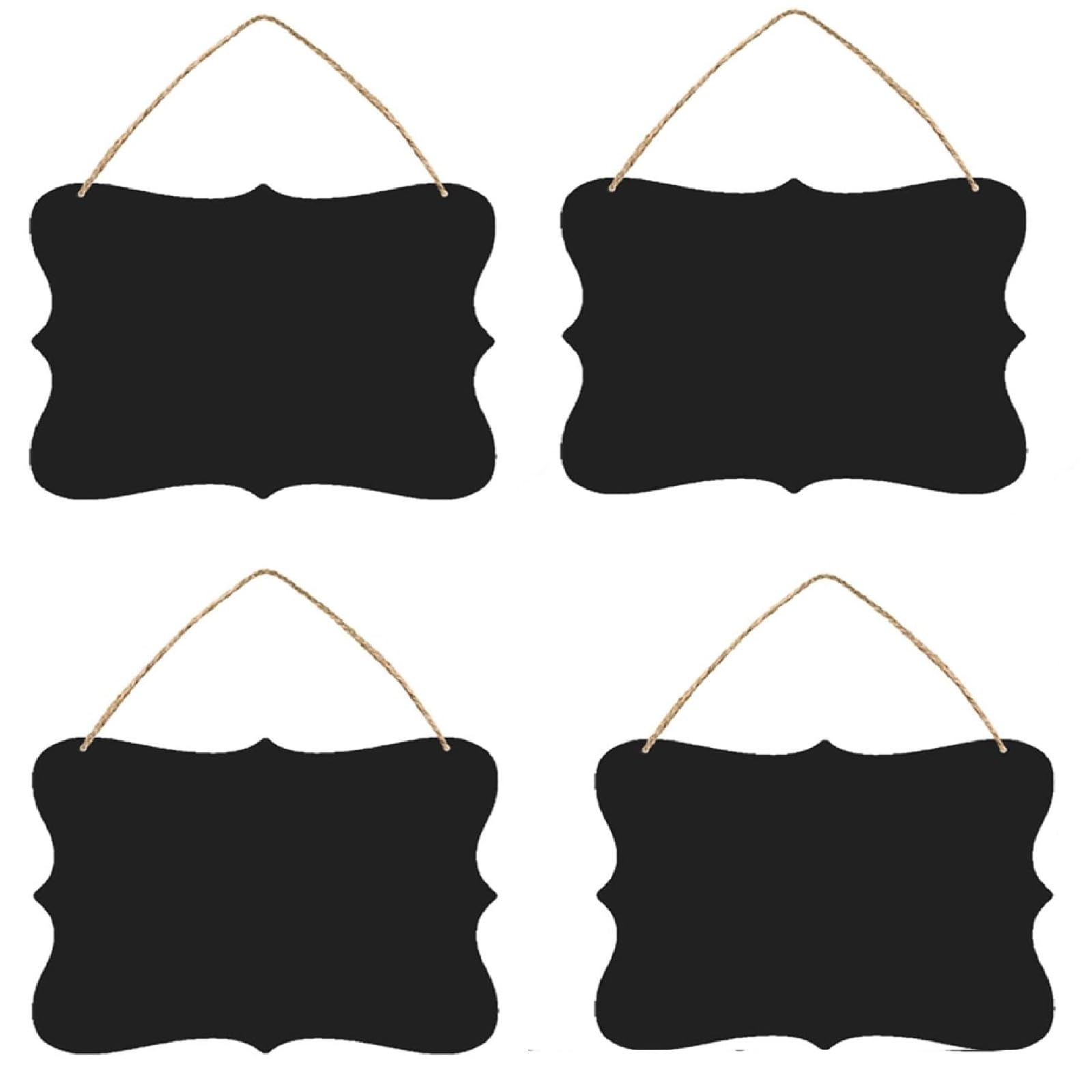 4 Pack 9x7 inch Wooden Double Sided Hanging Chalkboard Signs, Vintage Erasable Message Board Sign with Hanging String for Wedding Kitchen Party Decoration (23 x 18 cm)