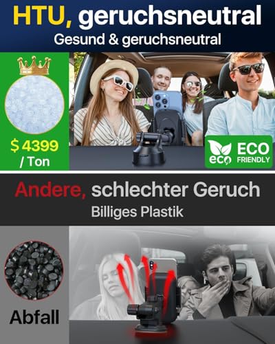 HTU【Militär-Klasse】Handyhalterung Auto, 4 in 1 Handyhalter mit【Stärkst Saugnapf & Clip】Tragfähigkeit 36kg, 360° Drehbar Kfz Autohalterung für iPhone Samsung Galaxy Google Pixel, Blass Schwarz 5