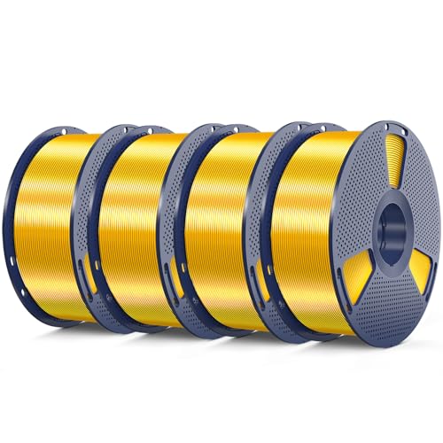 Image of 3D Printer Silk Filament, SUNLU Shiny Silk PLA Filament 1.75mm, Smooth Silky Surface, Great Easy to Print for 3D Printers, Dimensional Accuracy + /- 0.02mm, Silk Light Gold x4 4KG