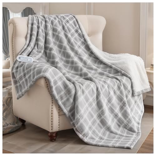 Heated Blanket Electric Throw, 50X60 Heating Throw with 8 Heating Levels & 8 Time Settings, Grey...