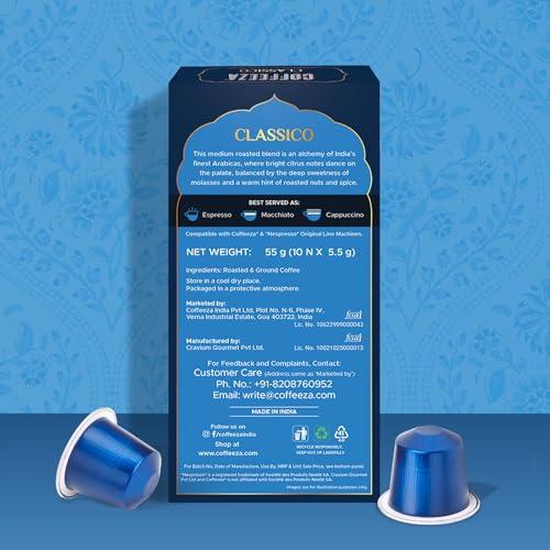 Coffeeza Classico Aluminium Coffee Capsules, Intensity - 6 |100% Arabica | Original Line Compatible Coffee Pods | Box of 1 (10 Capsules)