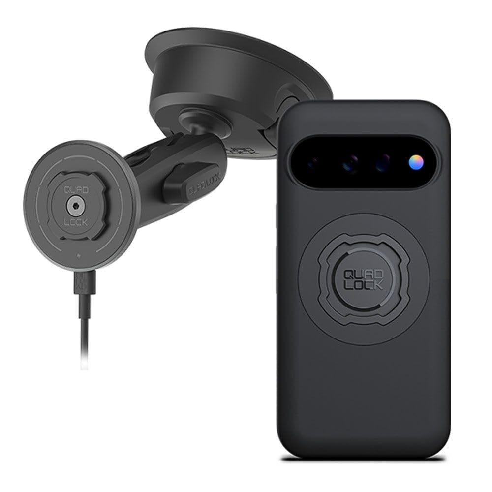 Quad Lock Wytrzymały uchwyt samochodowy na telefon z przyssawką z etui MAG i bezprzewodową głowicą ładującą MAG do Pixel 11