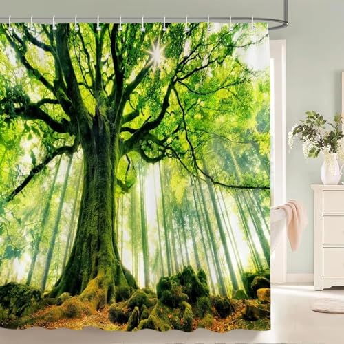Rideau de douche imperméable forêt 3D anti-éclaboussures pour salle de bain - 2