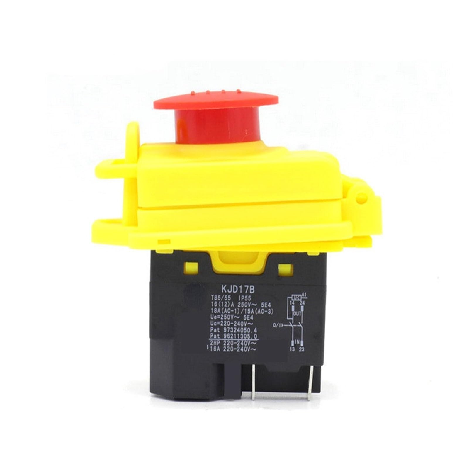 AARTERZZA Emergency Stop Switch Waterproof Electromagnetic Pushbutton Switches KJD17B 120V / 220V 2HP 16A 5-Pin Emergency Stop Push Button Switch(5Pin)