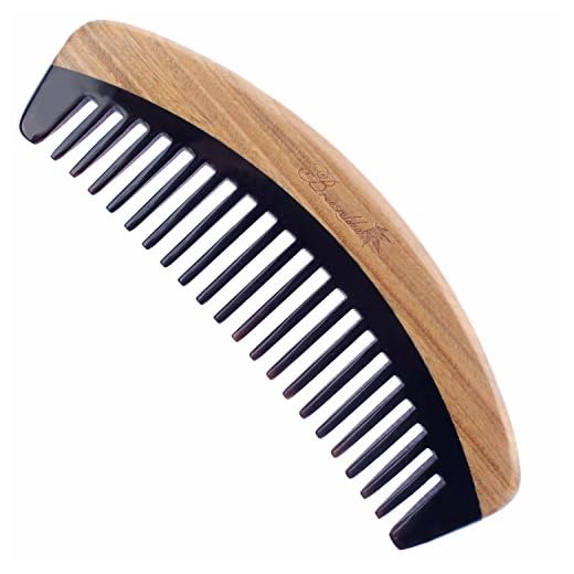 Breezelike No Static Handleless Black Buffalo Horn With Green Sandalwood Wide Tooth Comb