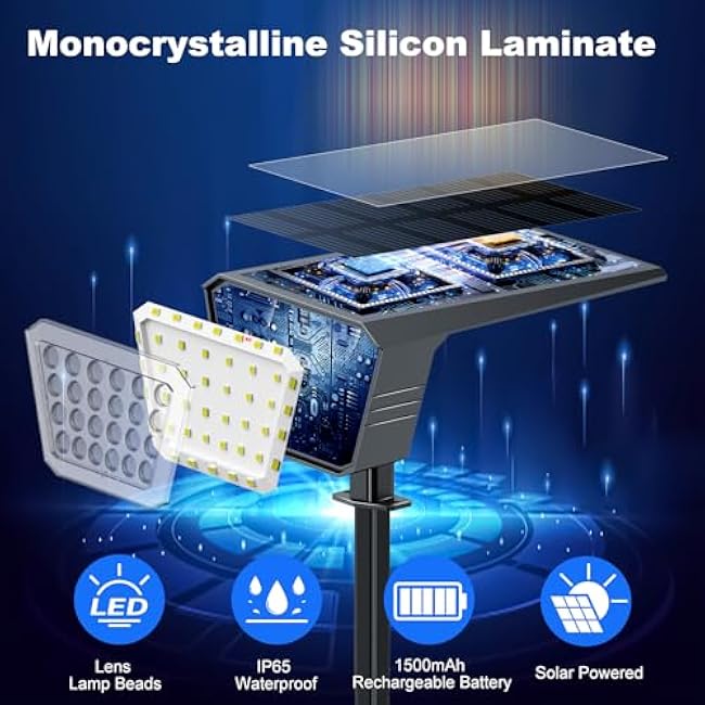 Solar Spot Lights Outdoor, IP65 Waterproof 44 LED Landscape Spotlights, Solar Powered Spotlight with Auto On/Off and 3 Lighting Modes for Outside Garden Decor, 4 Pack (Cool White)