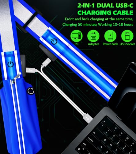 LED Belt Reflective Sash for Walking at Night,High Visibility Adjustable Night Running Safety Gear,Light Up Running Belt Reflective Gear with Phone Bag/Armband for Runners Walkers Men Women (Blue) - Image 4