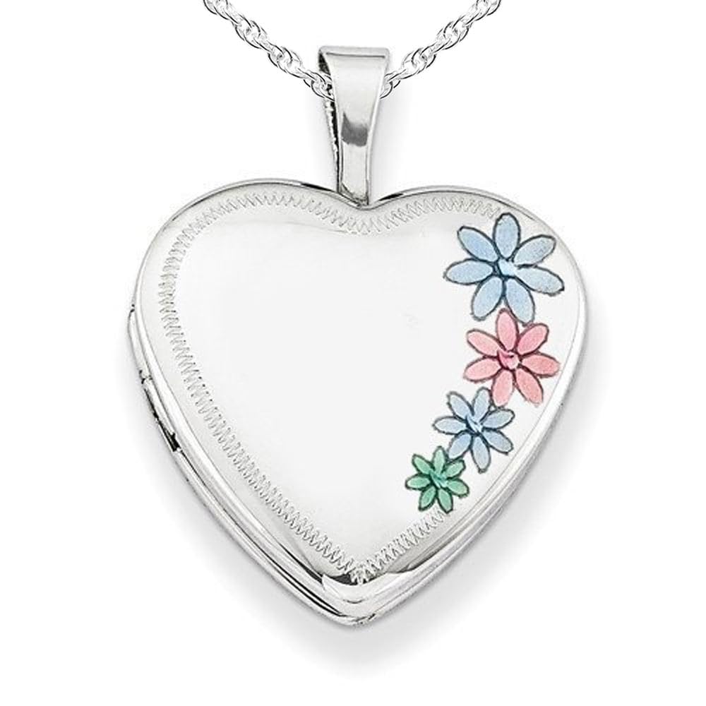 PicturesOnGold.com Sterling Silver Enameled Flower Heart Photo Locket