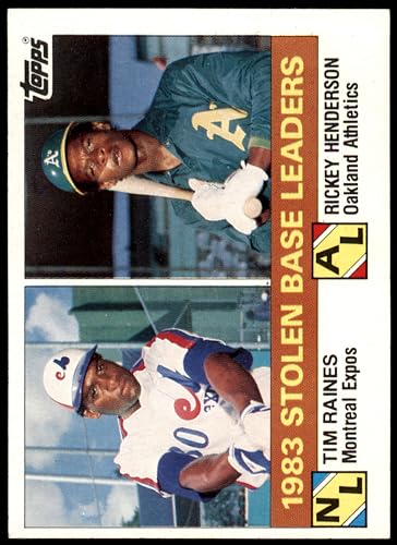 1984 Topps #134 SB Leaders Rickey Henderson/Tim Raines Montreal Expos/Athletics (Baseball Card) NM Expos/Athletics