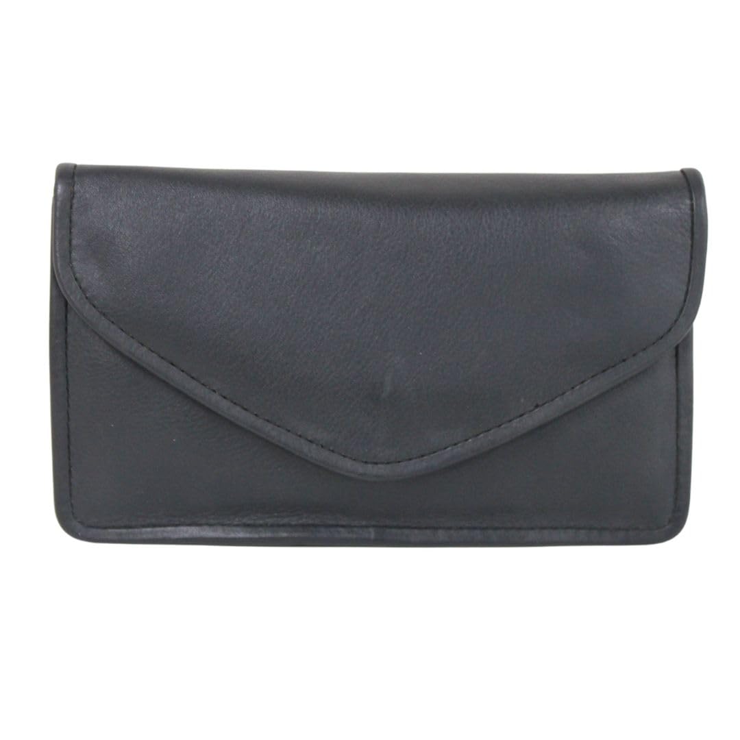 Luigi Genuine Leather Women’s Clutch – 3 Compartments, 1 Zipper Compartment, Card Holder Slot, Press Button Lock, Back Zipper Pocket (Black)