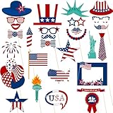 Patriotic Party Decorations Patriotic Photo Booth Props, American Flag,Uncle Sam Hat,Patriotic Cutouts for American Pride,Memorial Day,Veterans Day,Fourth 4th of July Decorations Supplies 30 Pcs