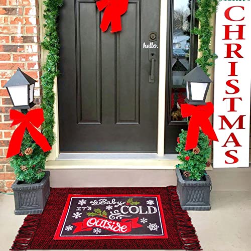 Collive Christmas Entryway Rug, 2' X 3' Hand-Woven Low Profile Winter Front Door Mat, Washable Entrance Rug Modern Farmhouse Red Carpet For Outdoor Indoor Foyer Bathroom Kitchen #TOP5