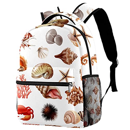 Sac à dos de voyage ergonomique jaune motif coquillage et porte-gourde intégré