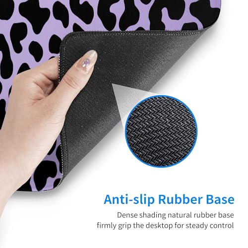 Image of Purple Leopard Print Extended Gaming Mouse Pad, with Stitched Edges Large Mouse Pad Desk Protector, Rubber Base Mousepad Keyboard Mouses Mat for Work Game Office Home- 32 inch X 12 inch Inch